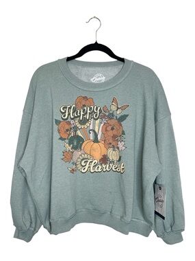 Happy Harvest Fall Autumn Sage Green pullover sweatshirt size small